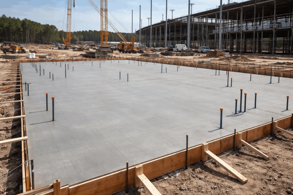 concrete slab at a commercial construction site