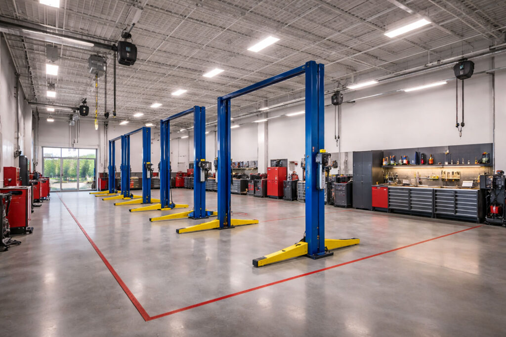 Auto repair shop interior.
