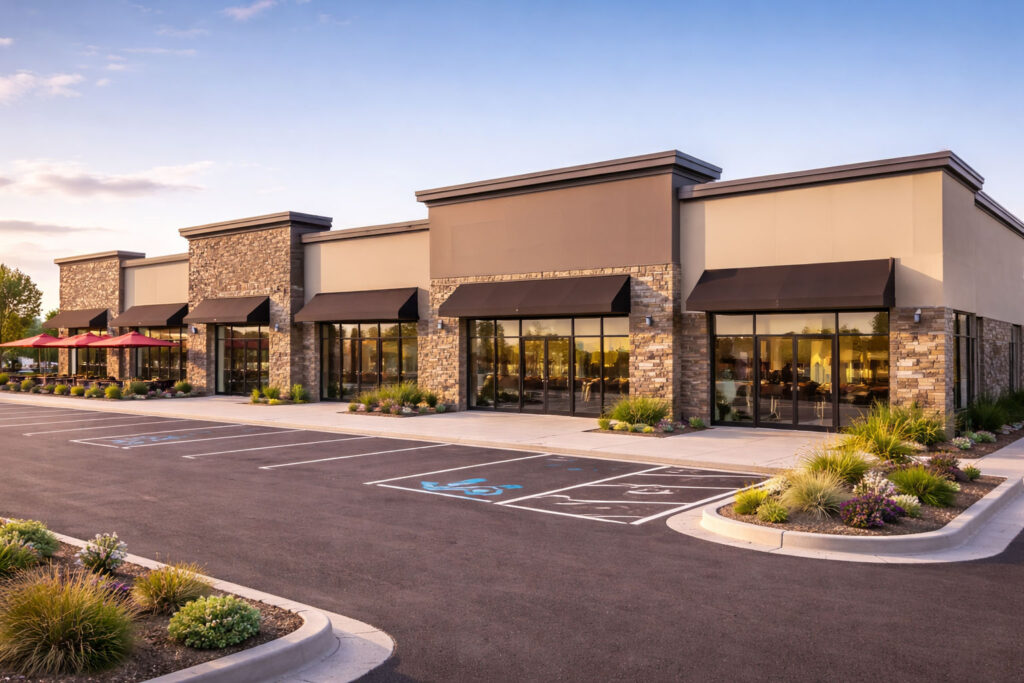 exterior shot of a renovated commercial storefront property
