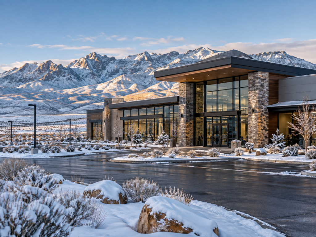 Snowy Modern Commercial Building